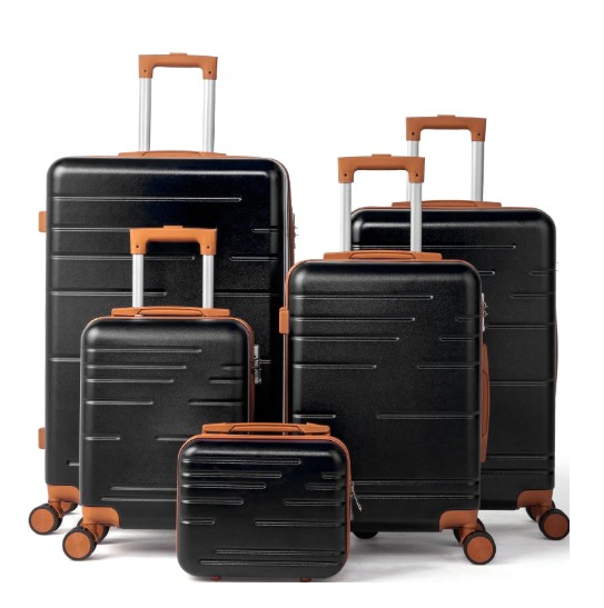 Zimtown Luggage 5 Piece Sets ABS Hardside Luggage Suitcase Set with Spinner Wheels and TSA Lock, Black