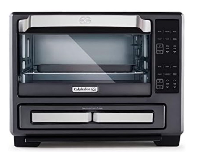 Calphalon Performance 12-in-1 Air Fry Toaster Oven with Dual Zone 12″ Pizza Drawer Oven combo, Digital Precision Controls, Dark Stainless