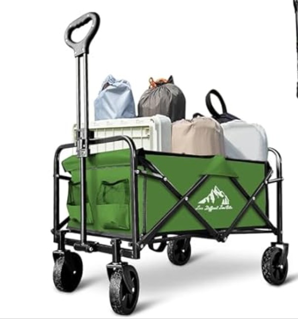 SAILARY Collapsible Wagon Cart Foldable Portable Heavy Duty Folding Beach Wagons, Outdoor Utility Carts with Large Capacity for Grocery, Camping, Shopping, Fishing, Sports, Garden Green