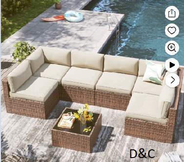Clouddwell 7 Piece Outdoor Patio Furniture Set, Wicker Rattan Patio Sectional Sofa Sets, Beige