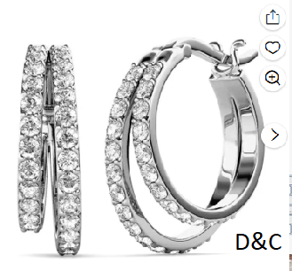 Cate & Chloe Corina 18k White Gold Plated 20mm Hoop Earrings with Swarovski Crystals Gift for Women