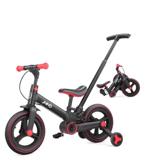 JMMD Toddler Bike with Push Handle for Kid 18-60 Months, 6 in 1 Foldable Tricycle with Training Wheel, Pedals, Kid Balance Bike for Boy & Girl, Black