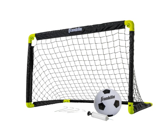 Franklin Sports Kids Mini Soccer Goal Set – Backyard/Indoor Net + Ball Set with Pump – Portable Folding Youth Goal Set – Black + Yellow – 36″ x 24″