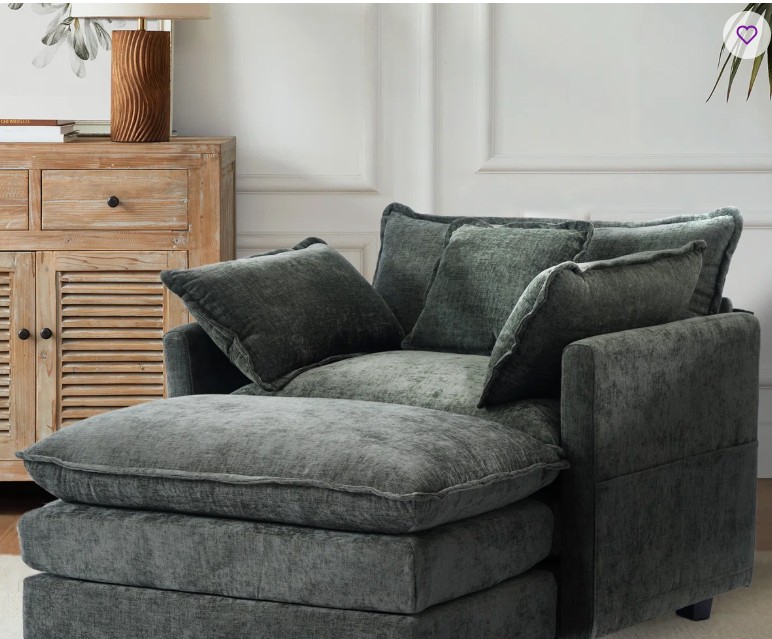 Corporation 40″ Chenille Lounge Chair For Reading, Modern Couch Cozy Sofa Bed, Upholstered Living Room Single Sofa Accent Chair With Ottoman (Green, 1-Seat)