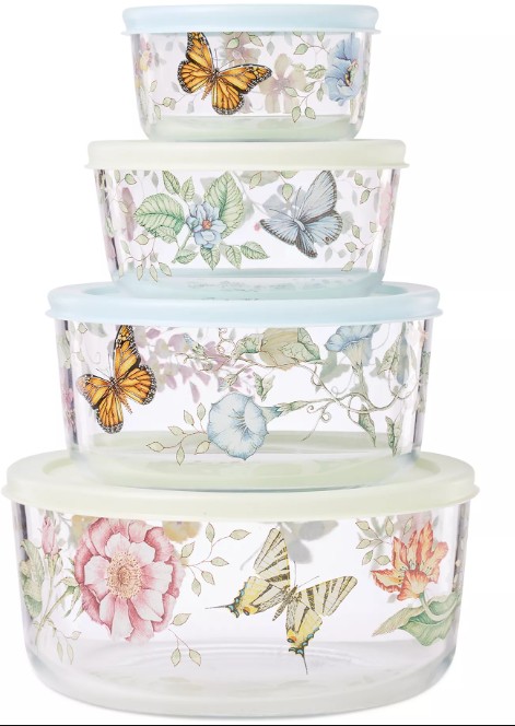 Butterfly Meadow Glass Food Storage Container with Lid, Set of 4