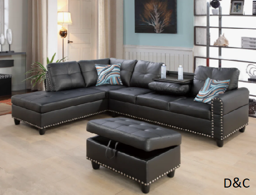 Adebisi 3 – Piece Faux Leather Sectional with Storage Ottoman
