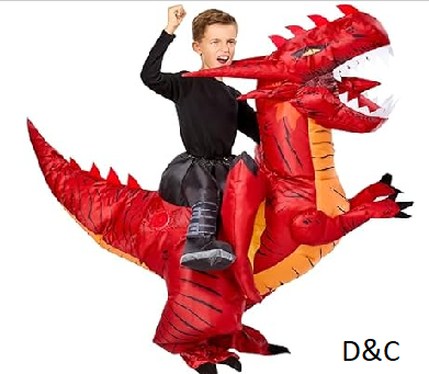 Rubies Fun Inflatable Red Dragon Kids Ride-On Costume with Battery Powered Fan, One Size