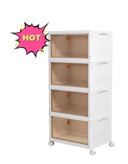 OKENTEN Rolling Wheeled Plastic Storage Bins with Lid, 4-Tier Stackable Folding Storage Containers, 92 Qt Capacity