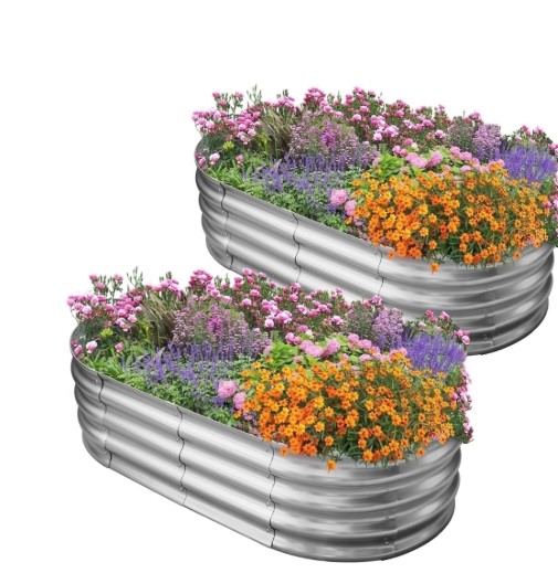 HGD Raised Garden Bed Kit Oval Galvanized Metal 2 Pack 4x2x1 ft