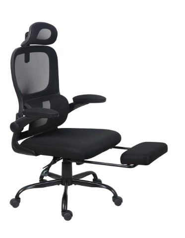 Mainstays Ergonomic Height Adjustable Mesh Office Chair for Teens and Adults with Lumbar Support and Tilt Function, with Leg Rest, Black