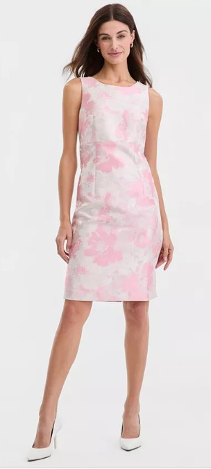 Women’s Floral Jacquard Empire-Seam Dress, Regular & Petite