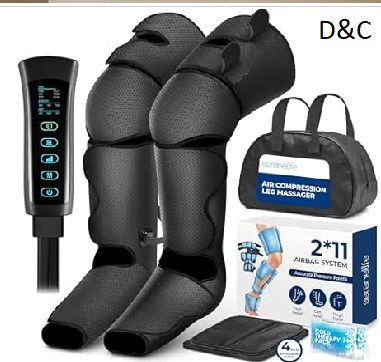 SereneLife Air Compression Leg Massager, Full Leg Massager with Heat and Compression, Ice Pack