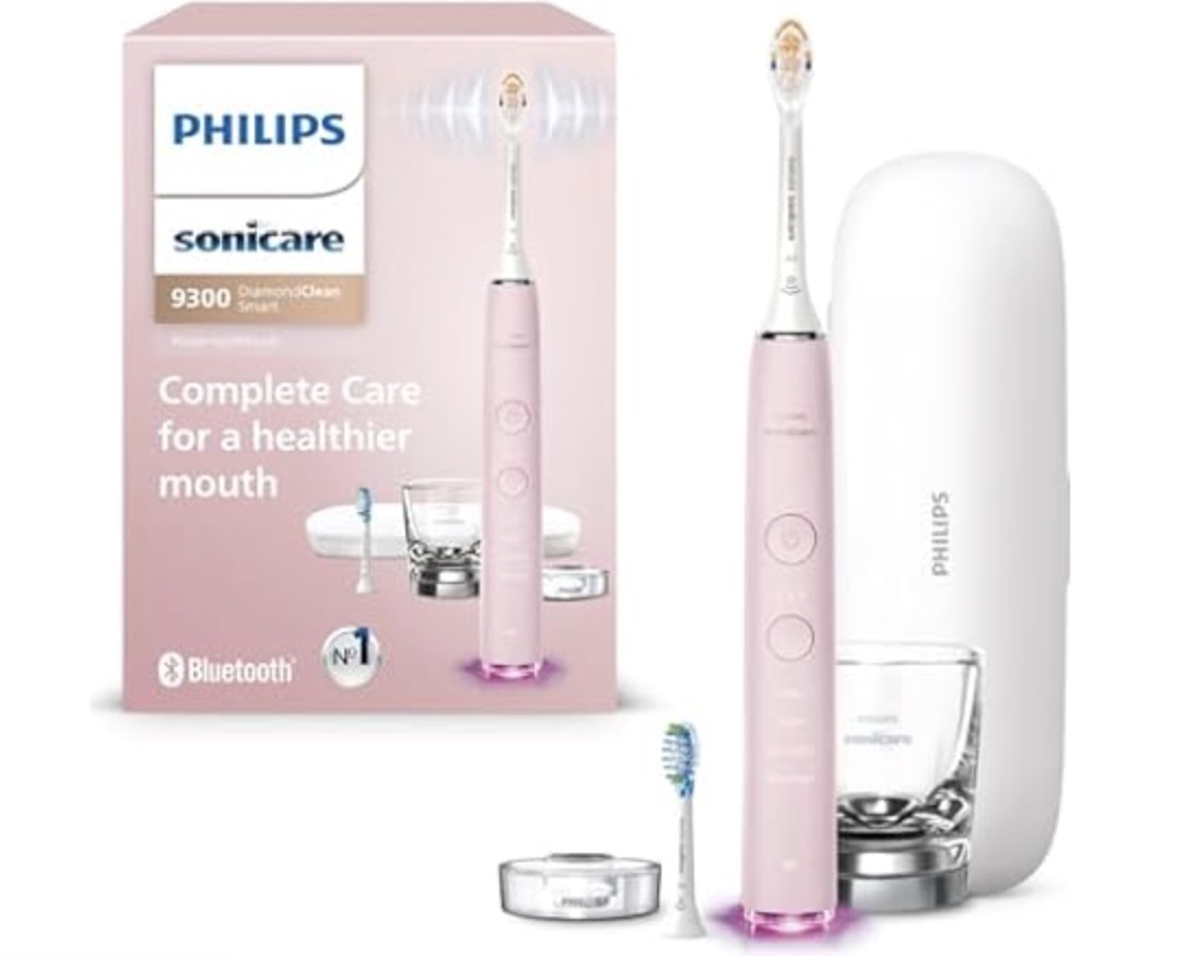 Philips Sonicare DiamondClean Smart 9300 Electric Toothbrush, Sonic Toothbrush with App, Pressure Sensor, Brush Head Detection, 4 Brushing Modes and 3 Intensity Levels, Pink, Model