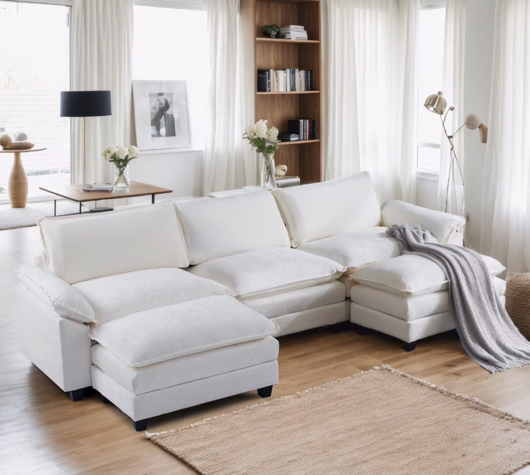 Ktaxon 120″ W Sectional Sofa, a U-shaped chenille sleeper set