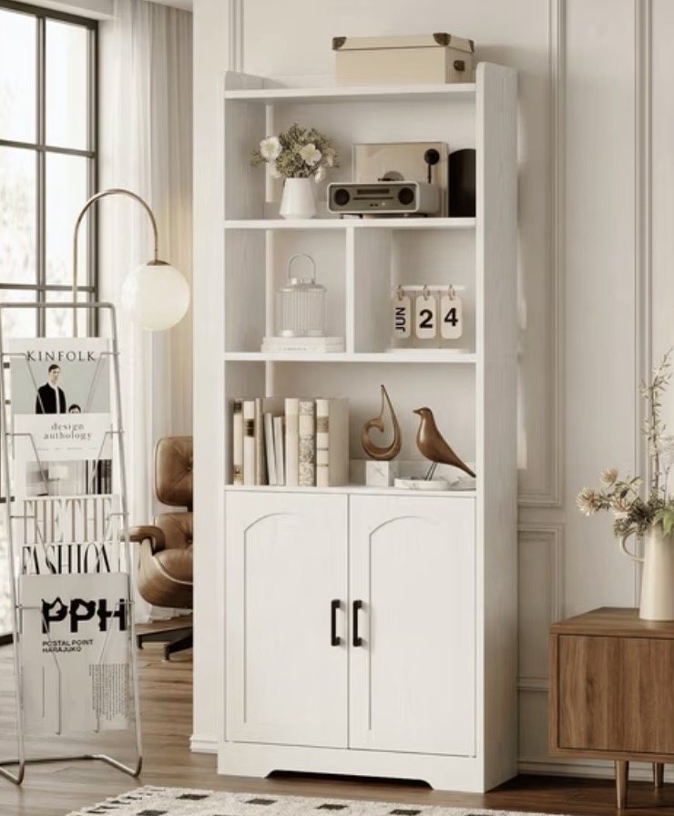 63″ Tall Bookcase with Doors, perfect for displaying books, décor, or office essentialshttps://go.sylikes.com/faqq8n7e0YGs