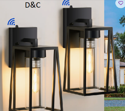 1-Light Black Dusk to Dawn Outdoor Hardwired Wall Lantern Sconce Trapezoid Wall Light with Clear Glass Shade (Set of 2)