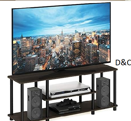 Furinno Turn-N-Tube No Tools 3D 3-Tier Entertainment TV Stand up to 50 inch TV, Round Tubes, Dark Brown / Black