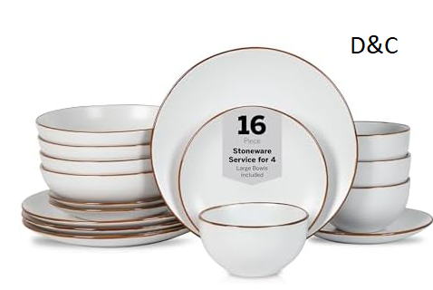 Stone Lain Brasa Modern Stoneware 16 Piece Dinnerware Sets, Plates and bowls Sets, Dish Set for 4, White