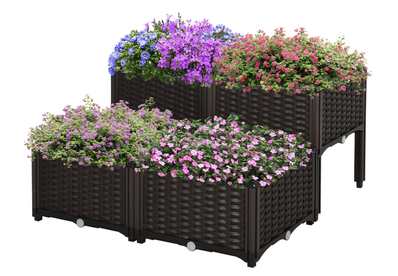 Outsunny 4 Piece Raised Garden Bed with Legs, Planter Box Raised Bed to Grow Flowers, Herbs & Vegetables, Brown