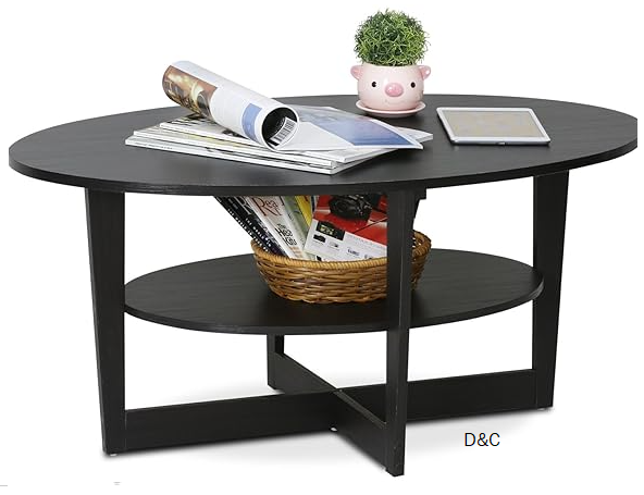 Furinno Oval Coffee Table, Walnut