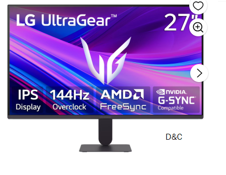 LG 27″ UltraGear FHD 144Hz Overclock Gaming Monitor with AMD FreeSync G-Sync Compatible, 27G411A-B