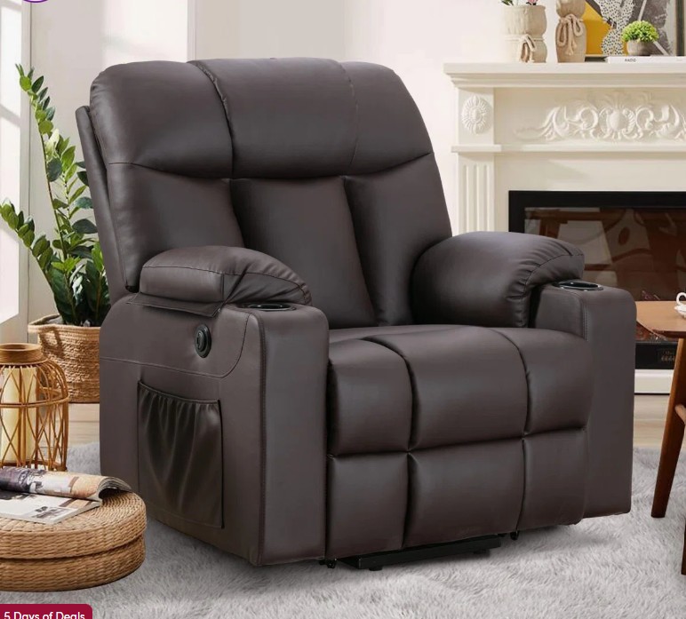 37.8″ Wide Soft and Oversize Leather Power Lift Assist Massage Heat Recliner with USB & Dual Cupholders