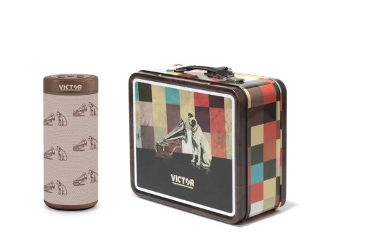 Victor VAS-3004 Bluetooth Speaker with TWS Pairing, Built-in Phone Holder, 3-Hour Battery Life Portable Wireless Audio, Bonus Pack Includes Retro Metal Lunchbox