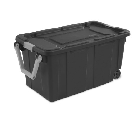 Sterilite 40 Gallon Extra-Large Wheeled Industrial Storage Bin, Rugged Plastic Storage Container with Latch Lid and Pull Handle, Gray