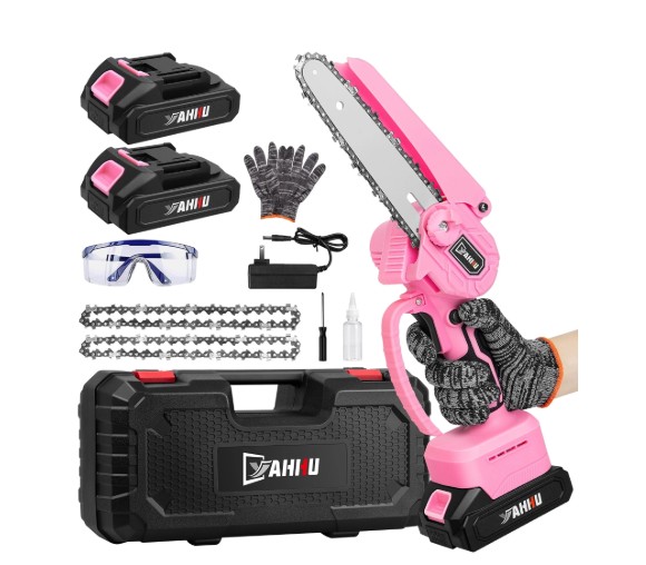 YAHHU 6 inch Lovely Pink Mini Chainsaw, Portable Handheld Electric Cordless Chainsaw,21V Battery,New