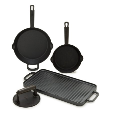 Bobby Flay by GreenPan – 4-Piece Pre-Seasoned Cast Iron Skillet Cookware Set, Black