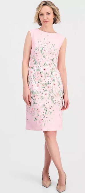 Women’s Placed-Floral Sleeveless Sheath Dress, Regular & Petite