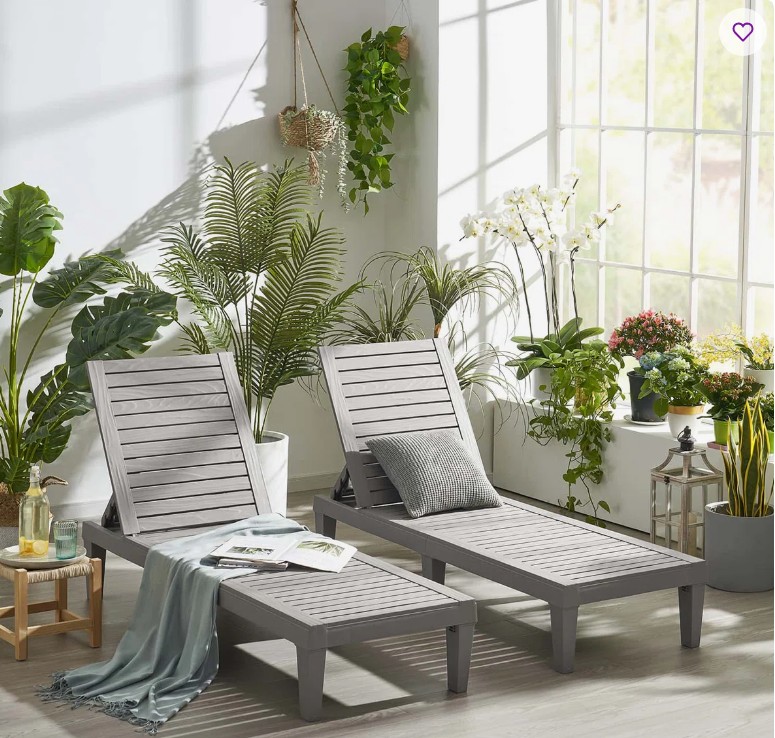 Nestl Waterproof, Lightweight, and Adjustable Outdoor Polyresin Chaise Lounge Chair Set (Set of 2)