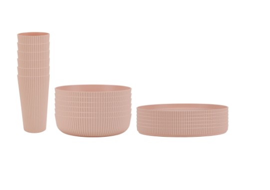 Mainstays 18-Piece Eco-Friendly Recycled Plastic Dinnerware Set, Pink