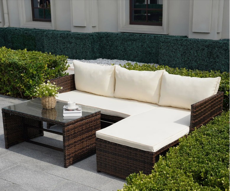 3 Piece Patio Conversation Sofa Seating Group With Cushions
