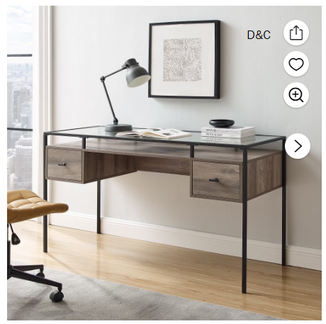 Walker Edison Carlisle Grey Wash 2-Drawer Glass Top Writing Desk