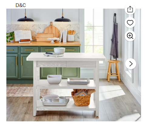 Better Homes & Gardens Reading Wood Kitchen Island with 2 Shelves and Drawers, White Color