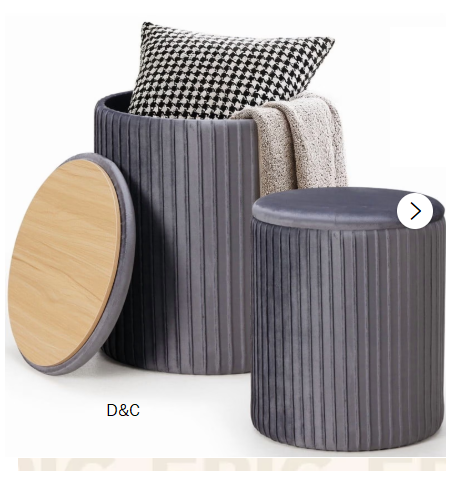 Gianna Round Ottoman Set of 2 with Reversible Seat, Upholstered Vanity Stool, Comfortable Footrest With Storage for Living Room, Bedroom, Gray