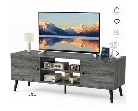 GIANNA Mid-Century Modern Wooden TV Stand for 55-60” TVs, 2 Storage Cabinets, Adjustable Shelf, Cable Management, Sturdy Legs, Easy Assembly, Wood Gray