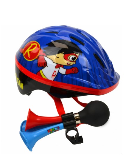 Ryan’s World Red Titan Bike Helmet, Triple Horn (Kids Ages 5+)