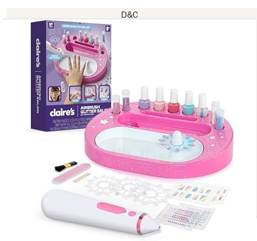 Claire’s Kids Nail Art Kit, 67-Piece Airbrush Glitter Salon Nail Charms & Accessories Set, Polish, Press-On Nails, Stickers, Wraps, Girl Toys & Beauty Activity, Manicure Fashion Gift for Girls Age 8+