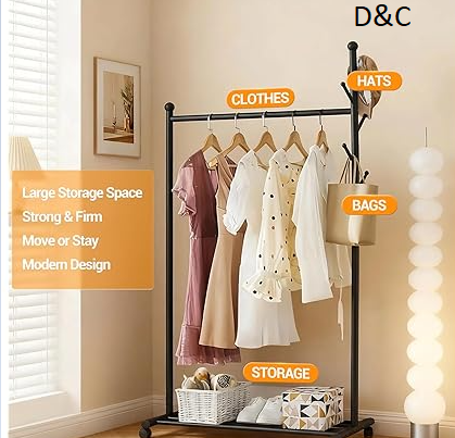 Small Clothes Racks for Hanging Clothes Clothing Rack with Wheels Metal Garment Rack with Shelves