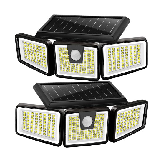 Ameritop Solar Outdoor Lights, 225LED 2500LM Solar Motion Sensor Lights, Solar Flood Lights with 3 Adjustable Heads, Waterproof Solar Wall Lights for Yard,Garage,Patio Entryways, 2Pack