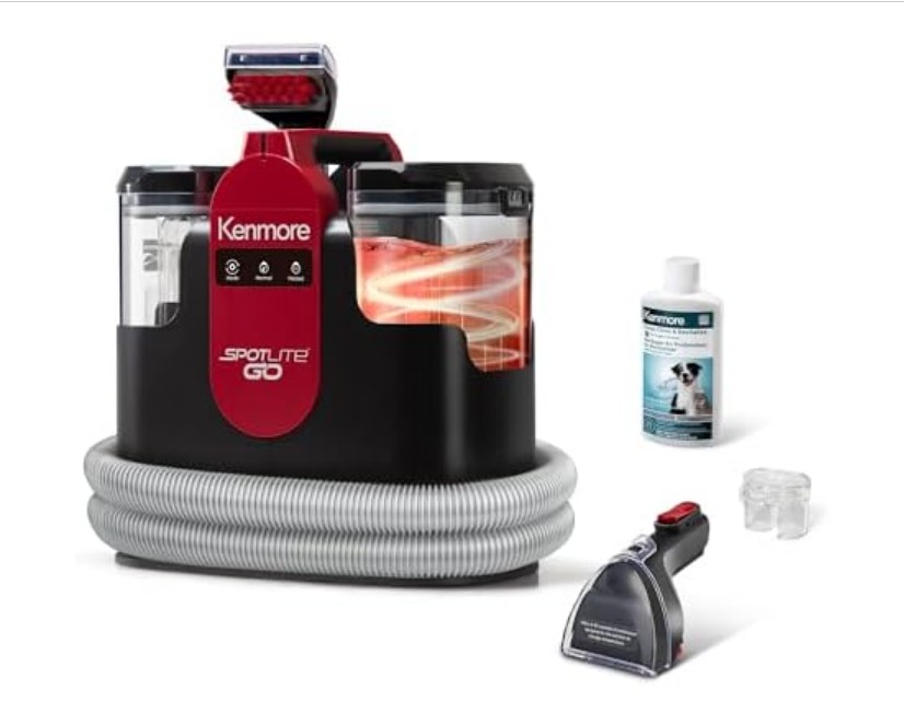 Kenmore KW1050 SpotLite™ Go Portable Heated Carpet & Upholstery Spot Cleaner, 16Kpa Power Suction with Versatile Tools for Pets, Area Rugs and Couches