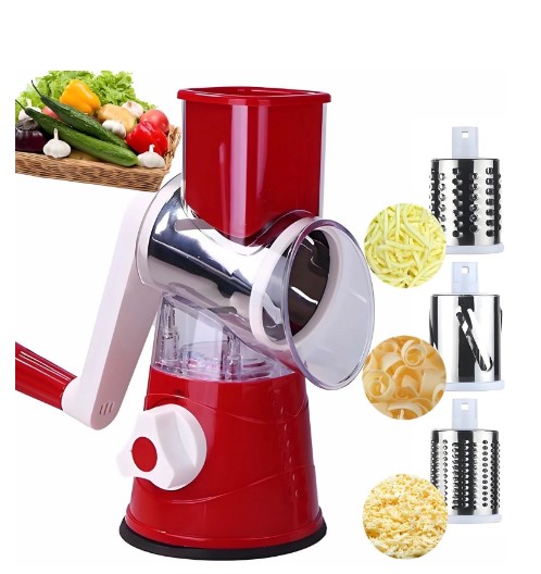LONGOMA Rotary Cheese Grater Shredder Food Slicer, 3 in 1 Vegetable Chopper Adjustable Hand Crank Cutter for Walnut, Chocolate, Potato, Carrot
