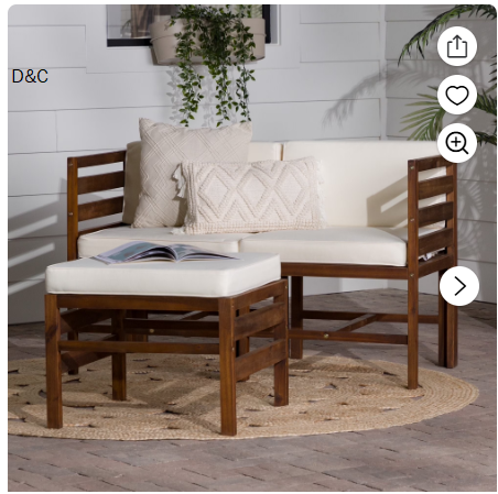 Walker Edison Modular Outdoor Acacia L/R Chairs + Ottoman – Dark Brown