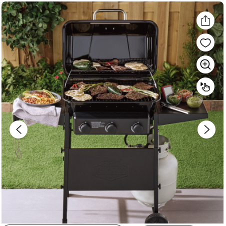 Expert Grill 3-Burner Propane Gas Grill with Wheels and Side Shelves, Black