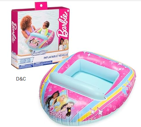 Swimways Barbie Inflatable Water Boat Vehicle, Inflatable Pool Floats and Kids Pool Toys, Barbie Pool Party Supplies for Kids Aged 3 & Up