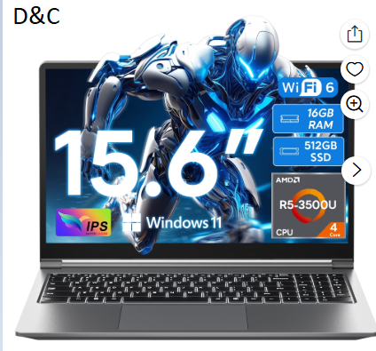 SGIN 15.6″ Windows 11 Laptop 16GB DDR4 512GB SSD Laptop Computer, 4-Core AMD R5-3500U CPU, AI App, 1080P FHD, Wifi 6