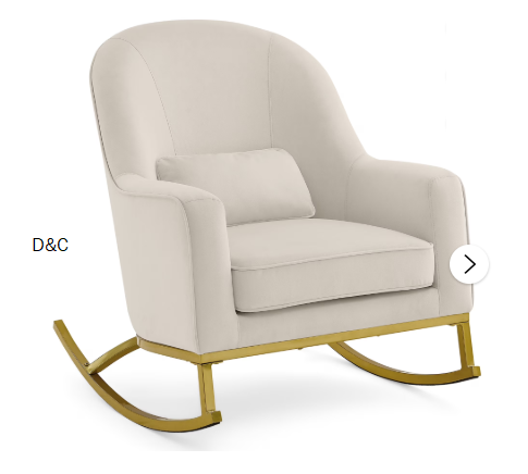 MoDRN Glam Velvet Rocking Chair with Lumbar Pillow, Off-White/Satin Brass