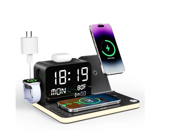 Acer 7 in 1 Wireless Charging Station: Compatible with Apple Multiple Devices – iPhone Apple Watch and AirPods, Charger Stand with Clock Night Light